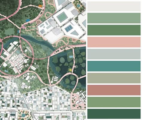 Facebook Landscape Architecture Color Palette, Architecture Portfolio Color Palette, Architecture Colour Palette, Photoshop Color Palette, Architecture Color Palette, Urban Spaces Design, Arch Diagram, Landscape Architecture Graphics, Architecture Design Presentation