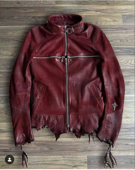 Leather jacket by Teruki Uchise Crazy Pieces, Kazakh Style, Costume Sewing, Final Boss, Jacket Ideas, Going Out Outfit, Concept Clothing, Fashion Archive, Red And Purple