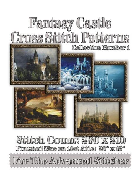 (10) Name: 'Embroidery : Fantasy Castle Cross Stitch Patterns 1-5 Snowman Cross Stitch Pattern, Large Cross Stitch Patterns, Cross Stitch Fairy, Castle Decor, Night Landscape, Cross Stitch Bookmarks, Fantasy Castle, Bird Design, Page Layout