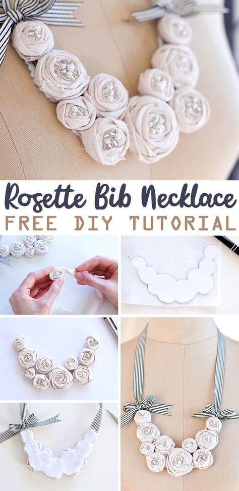 Rosette Bib Necklace - Tutorial Bib Necklace Diy, Pretty Backpacks, Backpack Tutorial, Fabric Rosette, Purse Tutorial, Simple Backpack, Dream Catcher Diy, Patchwork Pillow, Necklace Tutorial