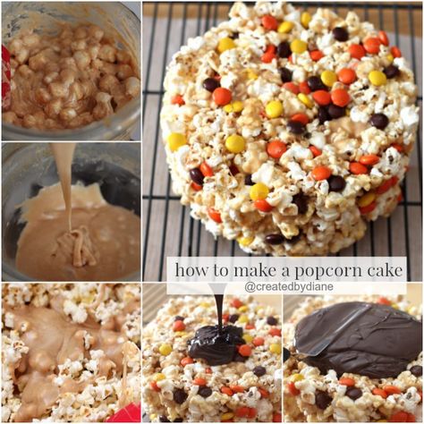 How to make a POPCORN CAKE from @createdbydiane #chocolate #peanutbutter #cake #popcorn Fall Popcorn, Coated Popcorn, Peanut Butter Popcorn, Popcorn Cake, Chocolate Peanut Butter Cake, Peanut Butter Marshmallow, Chocolate Covered Peanuts, Healthy Sweet Snacks, Peanut Butter Candy