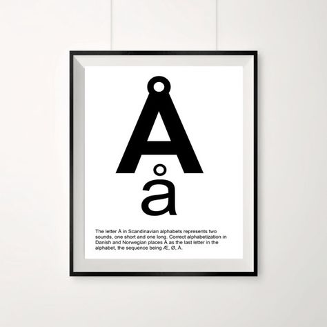 Danish Å letter, scandi style, extra vowel in Danish alphabet, minimalist design, black and white print, Danish alphabet, letter print Danish Alphabet, Design Black And White, Black And White Print, Scandi Style, Modern Art Prints, Photographic Paper, Letter Print, Minimalist Design, Modern Art