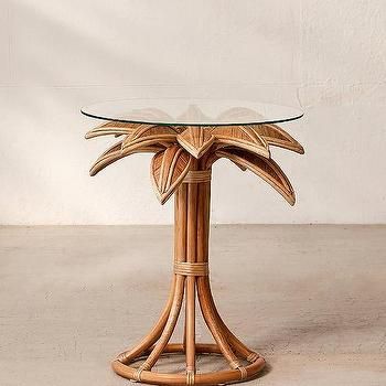 Areca Palm Tree Glass Top Rattan Side Table Jamaica Design, Extension Kitchen, Tropical Furniture, Stitch Birthday, Bistro Tables, Tropical Living, Pub Chairs, Hotel Indigo, Areca Palm