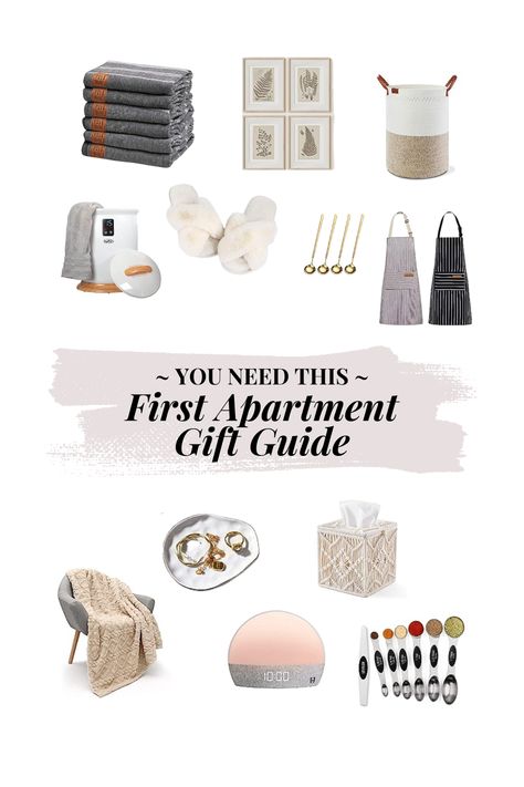 You Need This First Apartment Gift Guide Apartment Housewarming Gift, Apartment Gift Ideas, First Apartment Gifts For Him, First Apartment Gift Basket Bedroom, First Apartment Gift Ideas, First Apartment Gifts, New Apartment Gift Basket Living Room, Apartment Gifts, New Apartment Gift Basket Guys