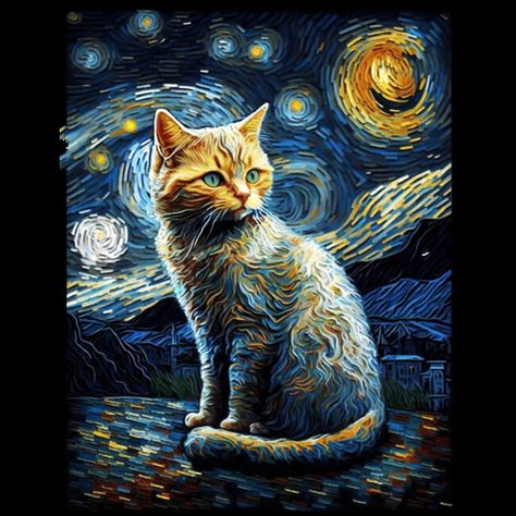 Orange Kittens, Arte Van Gogh, Soyut Sanat Tabloları, Starry Night Van Gogh, Cat Posters, Cat Wallpaper, Cat Painting, Interstellar, Cat Illustration