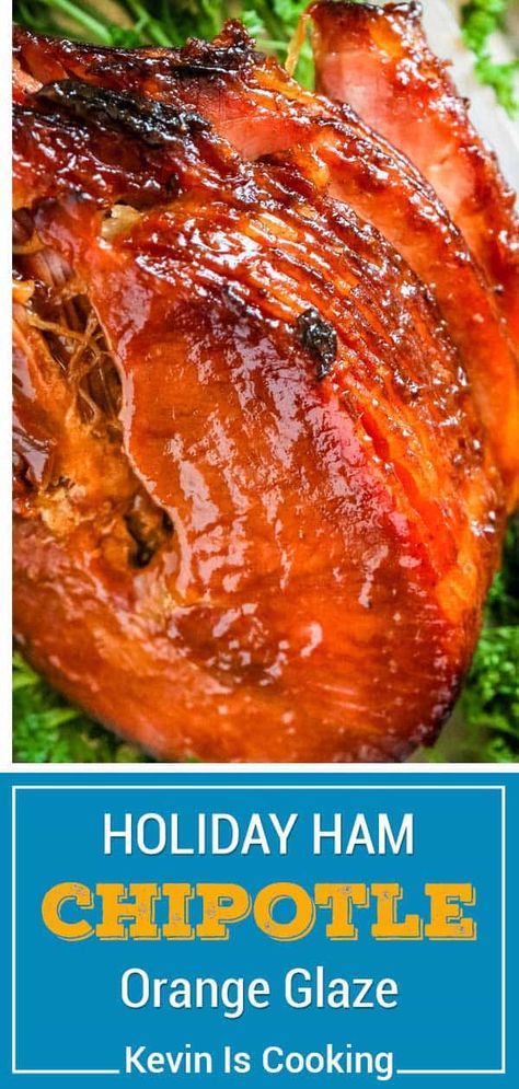 The family LOVES this one! This Spicy Citrus Baked Ham Glaze develops a wonderful, caramelized crust that's just mouthwatering using orange juice, cinnamon, clove and chipotle powder. Orange Ham Glaze, Mexican Ham, Baked Ham Glaze, Chipotle Powder, Spiral Ham, Holiday Ham, Savory Meals, Orange Glaze, Ham Glaze