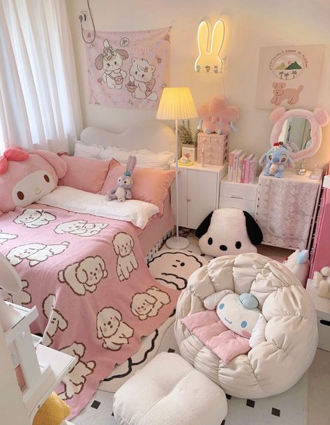 Sanrio Bedroom, Sanrio Room, Kawaii Bedroom, Cute Bedroom Ideas, Pinterest Room Decor, Girly Room, Cute Bedroom Decor, Cute Room Ideas, Cozy Room Decor