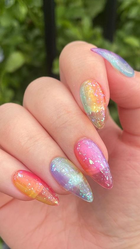 90s Nails, Jelly Nails, Kawaii Nails, Hot Nails, Dream Nails, Nail Art Summer, Funky Nails, Nail Manicure, Almond Nails