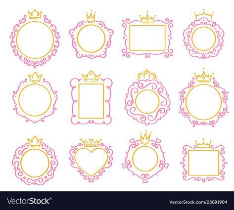 Princess Crown Illustration, Tattoo Borders Frames, Royal Mirror, Card Borders, Journal Reflection, Mirror Vector, Rococo Aesthetic, Princess Frame, Cute Crown