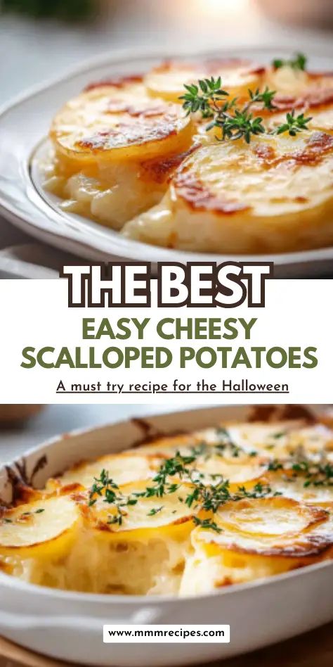 Cheesy Scalloped Potatoes are the ultimate comfort side dish! Layers of thinly sliced potatoes baked in a rich, creamy sauce with melted cheddar cheese make this dish irresistible. Whether for a holiday feast or a cozy family meal, this make-ahead recipe is sure to be a hit. Save this pin and bring a touch of cheesy goodness to your table! Make Ahead Scalloped Potatoes, Easy Cheesy Scalloped Potatoes, Thanksgiving Turkey Dinner, Thanksgiving Recipe Ideas, Traditional Thanksgiving Recipes, Cheesy Scalloped Potatoes, Layered Potato, Potatoes Baked, Scalloped Potatoes Cheesy