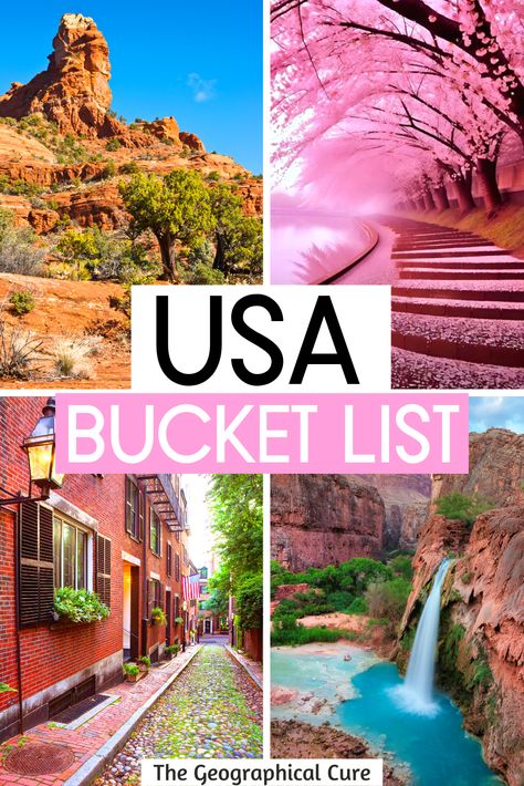 Pinterest pin for USA bucket list Best Usa Vacations, U.s. Vacation Destinations, Travel Bucket List Aesthetic, Affordable Trips In The Us, Must Travel Destinations In The Us, Vacation In Usa Places To Visit, Top Cities To Visit In Us, Us Bucket List Travel Destinations, Bucket List Trips In The Us