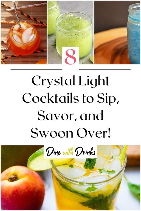 Collage of 4 crystal light cocktails. Crystal Light Drinks Recipes, Crystal Light Cocktails, Crystal Light Alcoholic Drinks, Crystal Light Margarita Recipe, Light Rum Drinks, Light Margarita Recipe, Light Drink Recipes, Light Alcoholic Drinks, Light Cocktail Recipes