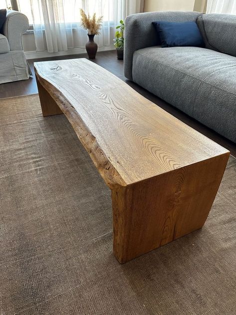 Mid Century Console Table, Live Edge Wood Furniture, Reclaimed Wood Table Top, Waterfall Coffee Table, Coffee Table Live Edge, Wooden Coffee Tables, Reclaimed Wood Console Table, Table Live Edge, Reclaimed Wood Table