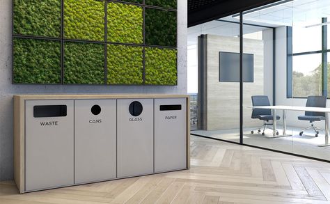 Office Recycling Bins, Application Ideas, Recycle Bins, Office Canteen, Office Bin, Recycling Station, Office Furniture Solutions, Built In Cabinet, Contract Furniture