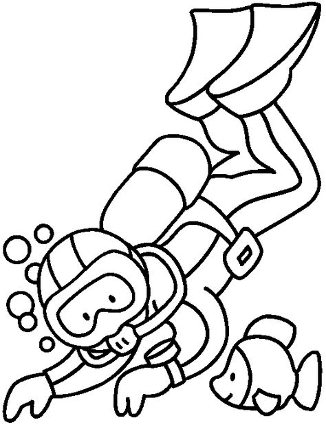 Scuba Diver Coloring Pages Printable Sports Coloring Pages, People Coloring Pages, Free Kids Coloring Pages, Summer Coloring Pages, Ocean Crafts, Sea Theme, Scuba Diver, Ocean Themes, Animal Coloring Pages