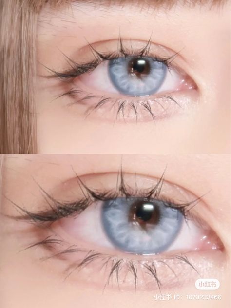 Korean Blue Eyes, Blue Contacts Makeup, Unique Pupils, Blue Eyes Contacts, Softlens Eye, Crystal Eyes, Asian Blue Eyes, Baby Blue Eyes, Pretty Eyes Color