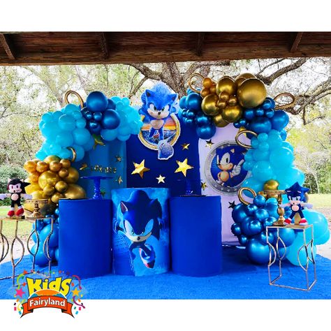 Sonic Boom Birthday Party, Sonic Balloon Garland, Sonic Decoration Ideas, Sonic Backdrop Ideas, Sonic Birthday Decorations, Sonic Birthday Party Decorations, Sonic Themed Birthday Party, Sonic Birthday Theme, Sonic Party Ideas Decoration