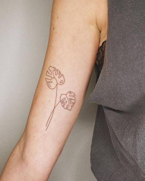 Monstera Deliciosa Tattoo, Monstera Plant Tattoo, Monstera Tattoo, Black Line Tattoo, Inner Arm Tattoo, Vine Tattoos, Plant Tattoo, Jesus Love, Poke Tattoo