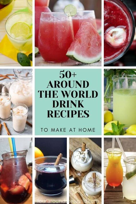 The best international drink recipes from around the world that you can make at home. The perfect way to bring travel to you when you can't travel, to enjoy your favourite signature cocktails from around the world and non-alcoholic traditional drinks that you can make in your own kitchen. Feed your wanderlust through time in your kitchen! Drink Around The World At Home Party, Gluhwein Recipe, Turkish Coffee Recipe, Drinks To Make At Home, Coconut Rum Drinks, Boat Drinks, Italian Cream Soda, Drinks To Make, Travel Recipes