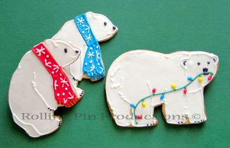 polar bears Decorated Wedding Cookies, Bear Sugar Cookies, Polar Bear Cookies, Photo Cookies, Cookies Photo, Gingerbread Cookies Decorated, Winter Cookies, Decorative Cookies, Winter Cookie