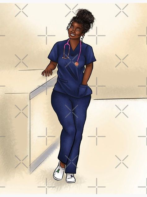 Black Nurse - Hand Illustrated Dark Skin Nurse with Natural Hair by sociallynina Nurse Art Illustrations, Nurse Black Women, Black Nurse Aesthetic, Nurse Images, Nurse Photoshoot, Nurse Illustration, Nursing Aesthetic, Notion Pics, Images Of Nurses