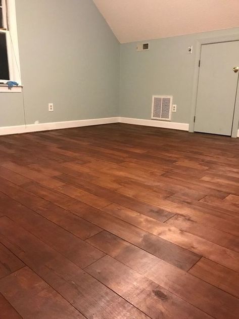 floors from plywood to hardwood look, Staining complete Painted Wood Floors Bedroom, Wood Floors Bedroom, Plywood Plank Flooring, Plywood Floors, Bedroom Carpets, Painted Wood Floors, Floor Makeover, Plywood Floor, Plywood Flooring