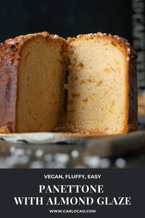 Vegan Panettone Recipe (Extra Fluffy & Moist) - Carlo Cao Vegan Panettone, Panettone Recipe, Almond Glaze, Vegan Pastries, Holiday Baking Recipes, Plant Based Diet Recipes, Vegan Christmas, Best Vegan Recipes, Baking Sweets