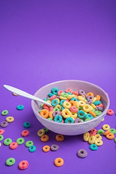 Cereals Photography, Cereal Killer, Background Photos, Fruit Loops, Cereal Bowl, Purple Background, Purple Backgrounds, Cereal Bowls, A Bowl