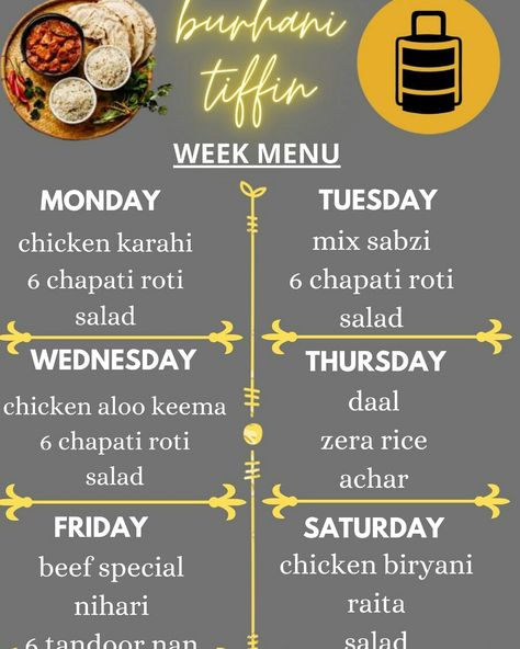 Tiffin Service Menu Card, Tiffin Service Pamphlet, Home Cooking Business, Tiffin Menu, Cooking Business, Tiffin Service, Restaurant Layout, Tiffin Recipe, Cloud Kitchen