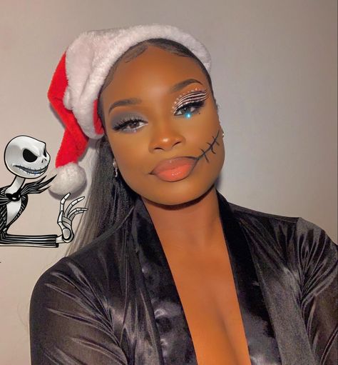 The Nightmare Before Christmas Collection by Colourpop ig beautyqueennila Jack Skeleton Dress, Simple Jack Skellington Makeup, Easy Jack Skellington Makeup, Skellington Makeup Female, Jack Skellington Makeup Female Easy, Jack Skellington Makeup Female, The Nightmare Before Christmas Makeup, Jack Skellington Makeup, Skellington Makeup