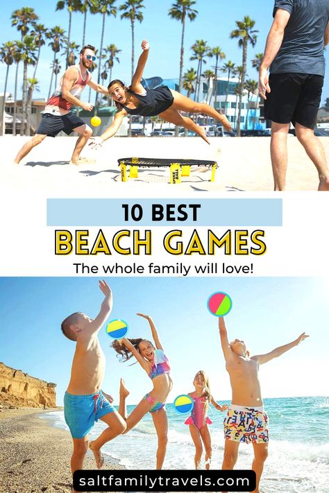 family playing beach games Fun Beach Games For Family, Beach Games Family, Beach Games Kids, Beach Games For Adults Activities, Beach Games For Teens, Beach Ball Team Building Game, Beach Party Games For Teens, Games At The Beach, Family Olympic Games Beach