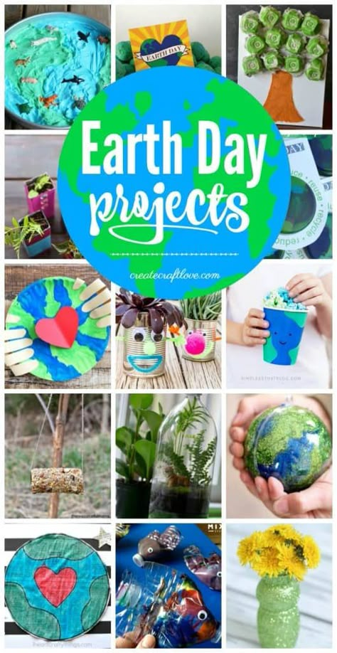 Earth Day Projects - Create Craft Love Earth Day Art, Earth Day Ideas, Earth Activities, Earth Projects, Earth Week, Earth Day Projects, Earth Craft, Recycled Crafts Kids, Earth Month