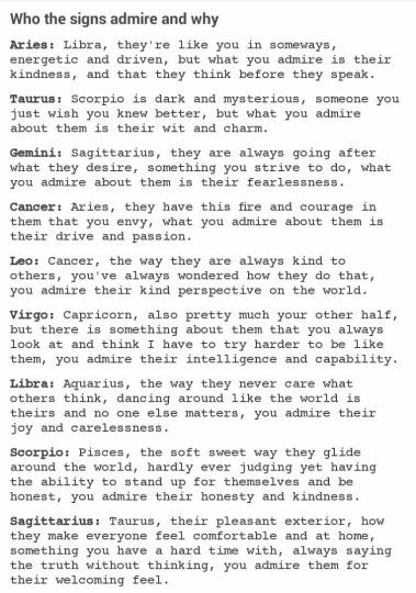 Who the signs admire and why, text; Zodiac Signs Zodiac Placement Meanings, Virgo Moon Sign, Aquarius Pisces Cusp, If Astrology Isnt Real Then Why, Zodiac Signs Sexuality Gemini, Zodiac Signs Memes Truths, Horoscope Gemini, Virgo Moon, Zodiac Love