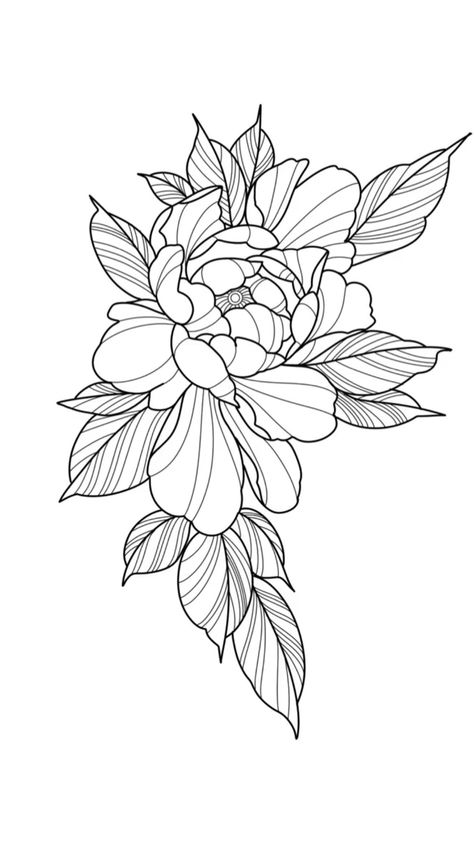 Floral Linework, Outline Flowers, Tattoo Designer, Japanese Flower Tattoo, Rose Drawing Tattoo, Half Sleeve Tattoos Drawings, Peony Tattoo, Flower Tattoo Drawings, Neck Tattoos Women