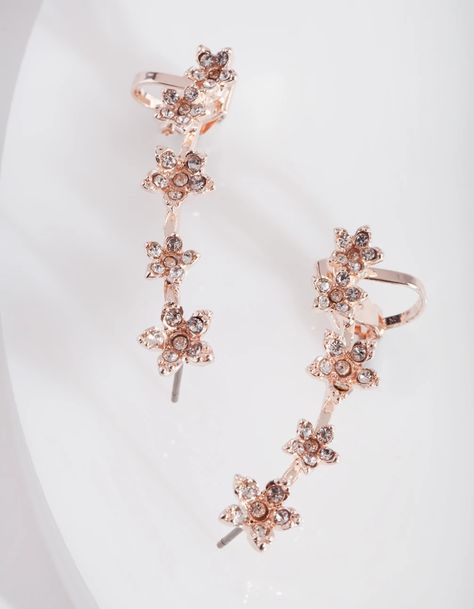 Rose Gold Diamante Flower Ear Cuff | Lovisa Jewellery Australia | Gift Idea Girl Diamante Jewellery, Lovisa Jewellery, Flower Ear Cuffs, Glam Jewelry, Shiny Jewelry, Cuff Design, Fashion Jewellery Online, Flower Ear, Bold Earrings