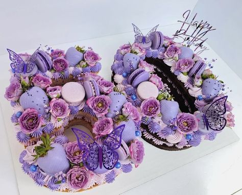 Purple Letter Cake, Purple Number Cake, 100th Birthday Cake, Violet Cakes, Alphabet Cake, Number Birthday Cakes, Pull Apart Cupcake Cake, Charcuterie Gifts, Butterfly Birthday Cakes