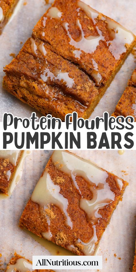 Flourless Pumpkin Bars Gluten Free Protein Bars Homemade, Gerd Friendly Desserts, Pumpkin Protein Brownies, Flourless Pumpkin Bars, Pumpkin Protein Bites, Prime Protein Recipes, High Protein Bakes, Gallstone Friendly Desserts, High Protein Oat Bars