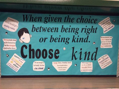 Kind Bulletin Board Ideas, Wonder Bulletin Board, Be Kind Bulletin Board, Bulletin Board Ideas Elementary, Kindness Bulletin Board, Elementary Bulletin Boards, Batman Harley Quinn, Library Bulletin Boards, Library Boards