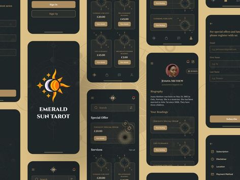 Emerald Sun Tarot is a mobile app for an existing tarot business for the owner to better support current clients who are interested in tarot readings. 𝐈𝐧𝐭𝐞𝐫𝐞𝐬𝐭𝐞𝐝 𝐢𝐧 𝐰𝐨𝐫𝐤𝐢𝐧𝐠 𝐰𝐢𝐭𝐡 𝐦𝐞? I'm open to new freelance projects. Feel free to contact at email: salmansaleem869@gmail.com ------- #mobileapp #mobileappui #appdesign #designinspirations #designinspirationideas #creative #appdesigntrends #tarotreading #tarot #astronomy #tarotcard #uidesign #mobiledesign #uiux Tarot App, App Design Trends, Tarot Business, Card Ui, Mobile App Design Inspiration, App Design Inspiration, Mobile App Ui, App Ui Design, Tarot Readings