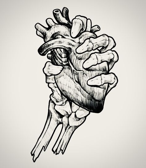 Skeleton Art Drawing, Anatomical Heart Drawing, Cool Tattoo Drawings, Cartoon Character Tattoos, Skeleton Hand Tattoo, Heart Tattoo Designs, Skull Hand, Skeleton Art, Heart Drawing