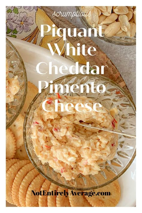 Piquant White Cheddar Pimento Cheese White Pimento Cheese Recipe, White Cheddar Pimento Cheese Recipe, Gouda Pimento Cheese Recipe, Deviled Eggs Southern, Pimento Cheese Spread, Cocktail Food, Pimento Cheese Recipes, Dips Party, Cheese Trays