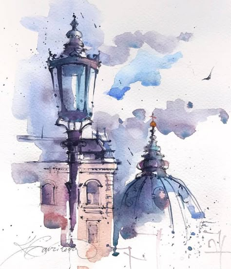 Paint Videos, Brush Watercolor, Ideas Watercolor, Watercolor Architecture, Soyut Sanat Tabloları, Architecture Drawing Art, Watercolor Tutorials, Dry Brush, 수채화 그림