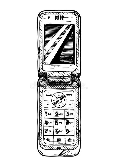 Illustration of flip phone stock vector. Illustration of background - 93811459 How To Draw A Flip Phone, Flip Phone Tattoo Design, Flip Phone Drawing Reference, Flip Phone Tattoo, Vintage Phone Drawing, Old Phone Drawing, Flip Phone Drawing, Cell Phone Illustration, Y2k Nokia