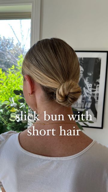 Slicked Back Bun Bridesmaid, Slick Bun With Short Hair, Slick Low Bun Short Hair, How To Do A Slick Back Bun On Short Hair, Slick Back Bun For Short Hair, Slick Back Low Bun Short Hair, Sleek Low Bun Short Hair, How To Slick Back Short Hair, Sleek Bun For Short Hair