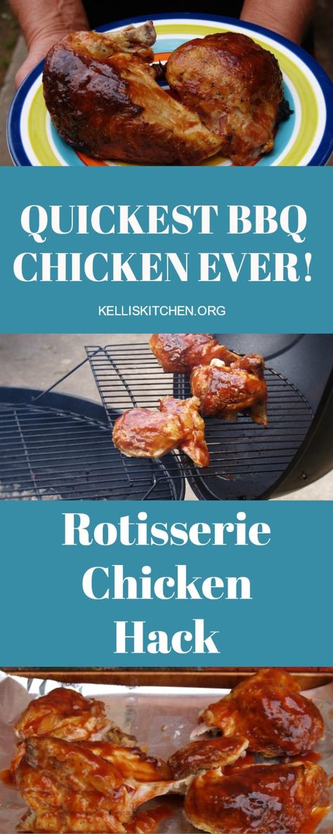 Quickest BBQ Chicken Ever! Rotisserie Chicken Hack Costco Rotisserie Chicken Recipe, Chicken Hacks, Oven Bbq Chicken, Rotisserie Chicken Recipe, Bbq Rotisserie, Costco Rotisserie Chicken, Bbq Turkey, Bbq Chicken Recipes, Cook Dinner