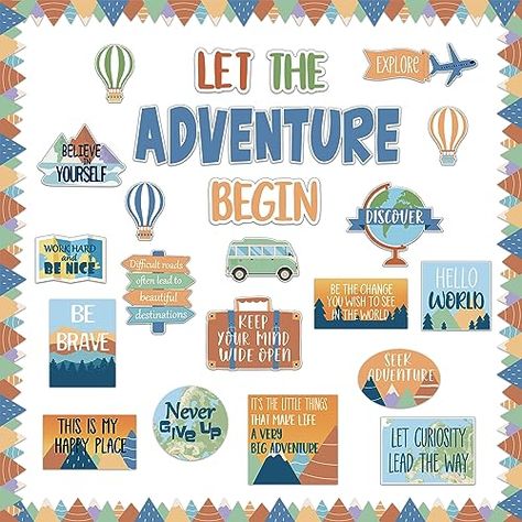 Motivational Bulletin Boards, Bulletin Board Paper, Teacher Bulletin Boards, Bulletin Board Borders, School Creative, Let The Adventure Begin, Happy Quotes Positive, Bulletin Board Sets, School Decor