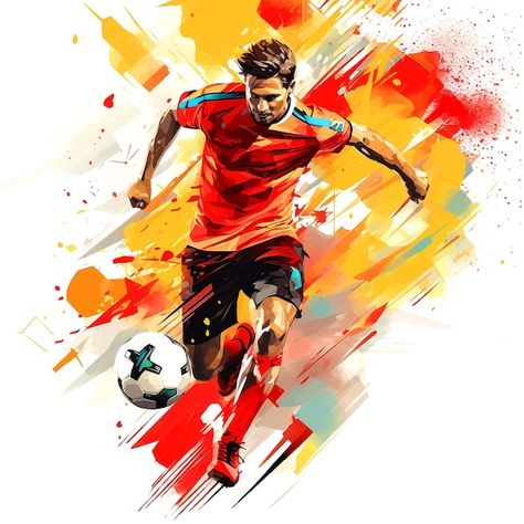 Vector football player watercolor paint ... | Premium Vector #Freepik #vector #soccer-player #soccer-logo #football-design #sports-background Soccer Graphics, Football Painting, Football Paintings, Football Vector, Sports Background, Football Background, Visit Card, Logo Football, Soccer Art