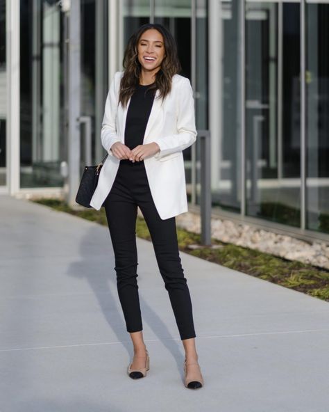 Most Loved Items in April - Nena Evans White Blazer Outfit Work, White Blazer Work, White Blazer Outfit, Classy Work Attire, White Blazer Outfits, Modern Blazer, Cropped Wide Leg Trousers, Business Outfits Women, Office Fashion Women