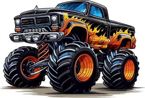 Monster Truck Drawing, Monster Truck Clipart, Truck Cartoon, Clothing Labels Design, Cartoon Monsters, Moon Pictures, Car Images, Cityscape Photos, Car Cartoon