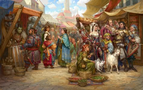 Drawings Of Characters, Bazaar Cover, Pathfinder 2e, Fantasy Shop, Image Painting, Grand Bazaar, Art Appreciation, Fantasy Rpg, Traditional Paintings